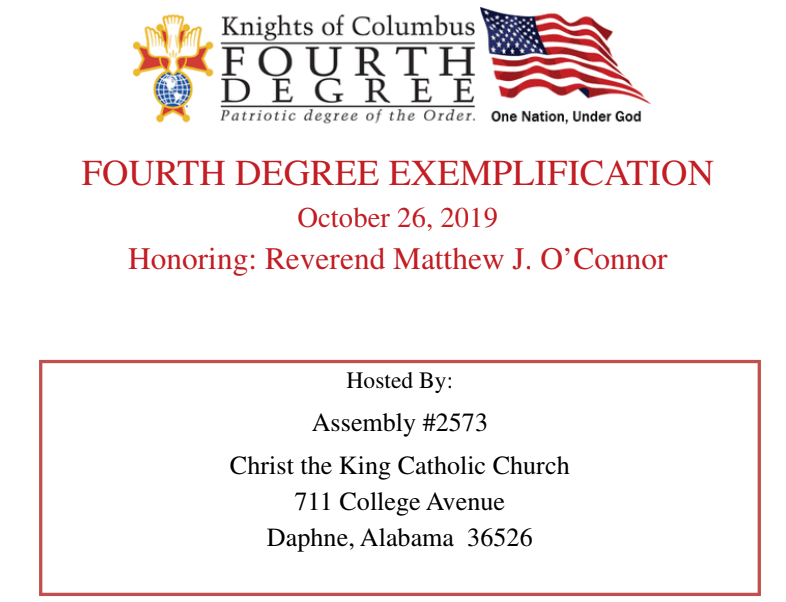 Fourth Degree Exemplification in Daphne, Alabama October 26, 2019
