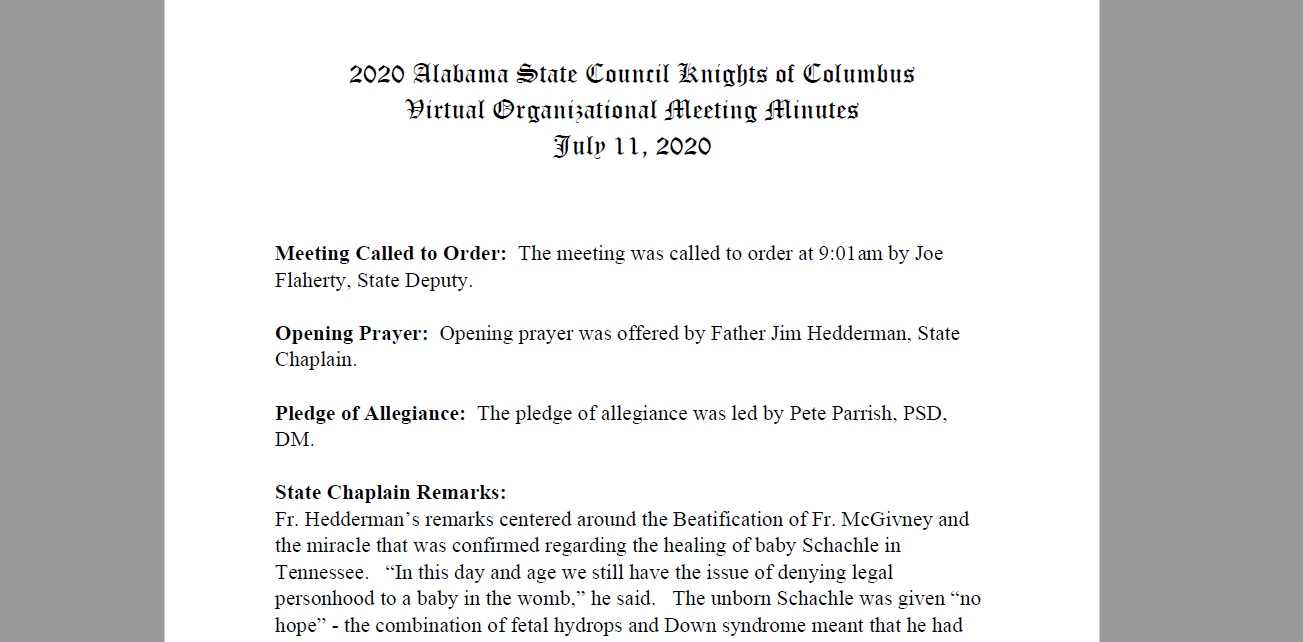 Minutes from 2020 State Organizational Meeting